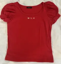 MILK パフスリーブロゴ刺繍Tシャツ 赤 レッドのサムネイル