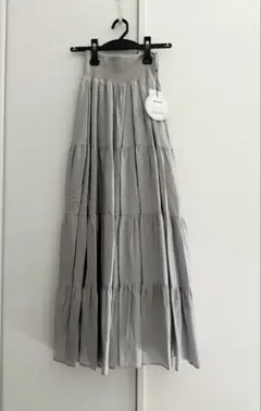 【MONiLE】モニーレ　綿レーヨンティアードロングスカート　グレージュ