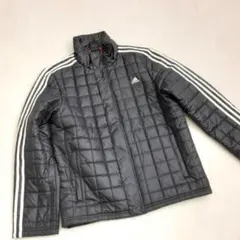 アディダス 中綿ジャケット ダウン スリーストライプ 撥水加工 L 黒 スポーツ