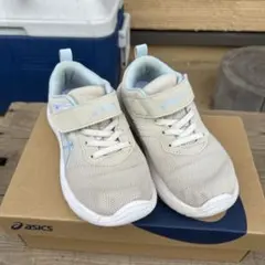 【アシックス レーザービーム 子供 スニーカー ベージュ×水色 19cm】