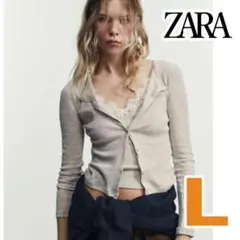 新品⭐ ZARA コンビネーションレーストップジャケット サンド色 L