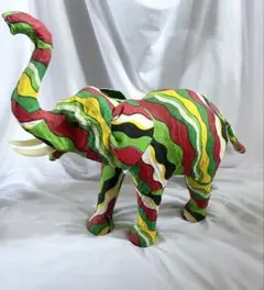 エスニックレゲエ カラフル象 ゾウ 牙あり 置物 オブジェ ファブリック