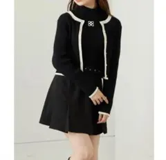 chico ハイネックリブニット+ラインカーデSET ブラック