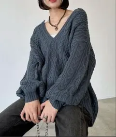 PAGEBOY WEB限定 ケーブルVネックプルオーバー ブルー 新品