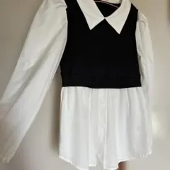 SHEIN バイカラー 長袖シャツ ブラック ホワイト Mのサムネイル