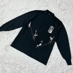 【c4675】　ニット　セーター　長袖　ブラック　ネコ　猫　ねこ　かわいい