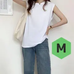 ノースリーブ 半袖 フレンチスリーブ Tシャツ M シンプル カジュアル 白