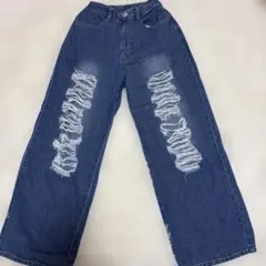 美品⭐︎しまむらPLAYBOYダメージデニムワイドパンツ150サイズ