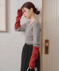 袖配色スクエアリブニット