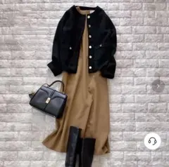 【2点セット】ラウンドネック長袖ジャケット+長袖ワンピース2点セット