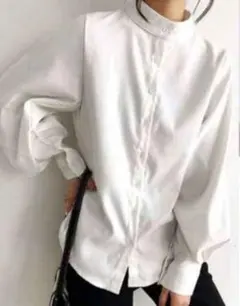 バルーンスリーブ スタンドカラーシャツ