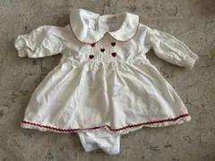 プティマイン　ホワイト ハート刺繍ロンパース