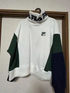 FILA ハイネック スウェット M ホワイト/グリーン/ネイビー
