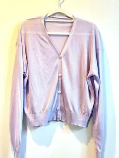 グレイル　くすみパープル　フリー　Vネック 長袖カーディガン