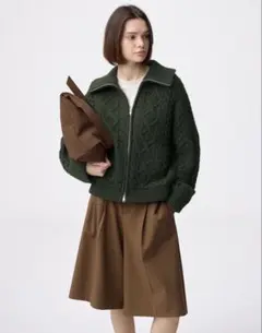 【タグ付き新品未使用】GU ケーブルニットブルゾン オリーブ xsサイズ