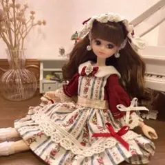 リカちゃん服 ハンドメイド No.405 ヴィンテージローズのフリルワンピ