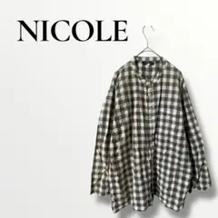 NICOLE ニコル　長袖シャツ　ギンガムチェック　ホワイト・ブラウン　Lのサムネイル