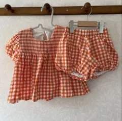 4Yオレンジ・白のチェック柄セット 100cm