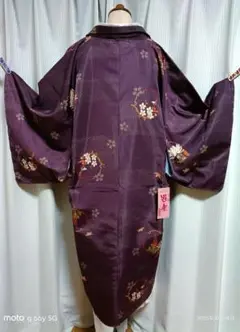 和装長羽織☆ポリエステル☆紫に菊と紅葉