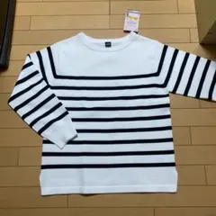 新品ワークマン レディース ボーダープルオーバー長袖TシャツUVカットL白×黒のサムネイル