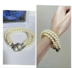 3連パールブレスレット　6㎜　ボリューム魅力