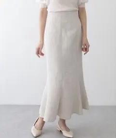 アイボリー ツイード バックスリット マーメイド ロングスカート