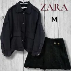 ZARA ツイード セットアップ 黒 M オーバーサイズ ミニスカ　y2k