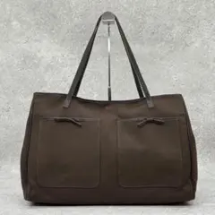 アニヤハインドマーチ キャンバス 大型トートバッグ ダークブラウン レザートリムのサムネイル