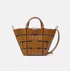 【新品未使用】ZARA ブラウン 編み込み 2wayトートバッグ　ハンドバッグ