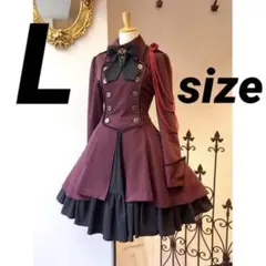 膝丈ワンピース 軍服 ロリータ ワンピース ゴスロリ ドレス 赤 ワンピ L