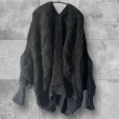 ネイビーケーブル編み ニットカーディガン ドルマン変形ニット　韓国