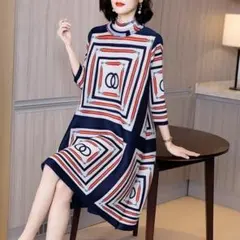 未使用 総柄 プリーツ ワンピース パーティ ドレス F ノンアイロン 洗濯OK