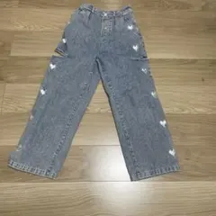 ハート刺繍 ダメージデニムパンツ