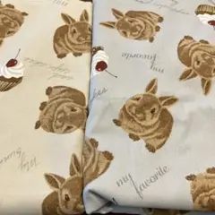 ウサギとカップケーキの綿オックス 各110×100