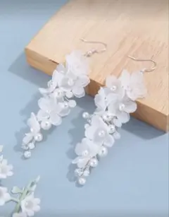 フラワー パール ロングピアス ブライダル 前撮り 結婚式 前撮り 花嫁ピアス