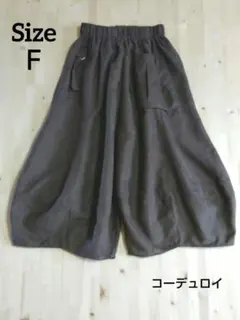 美品　レディース　パンツ　ガウチョ　ブラウン　茶　総ゴム　フリーサイズ　コール天