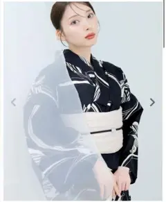 レディース 浴衣 帯セット 黒地 花柄のサムネイル