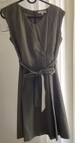 プロポーションボディドレッシングカーキ膝丈リボンワンピース