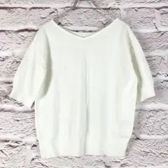 r293 any FAMホワイト Vネック ニット 半袖 トップスXS〜S
