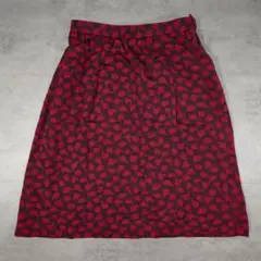 【美品】フレアスカート ひざ丈 花柄 レッド 古着 70'sのサムネイル