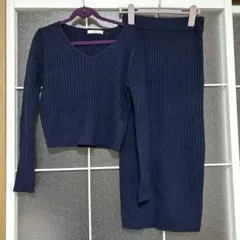 ネイビー リブ編み セットアップ