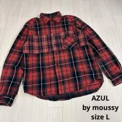 AZUL by moussy 赤黒チェック 長袖ネルシャツ 切り替え