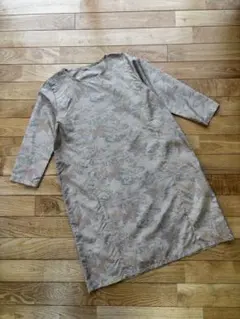 着物リメイク　紬の七部袖のワンピース　古布　流水模様