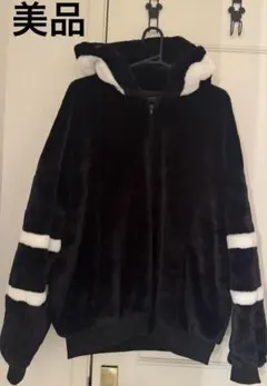 【美品】　ボア　ジップパーカー　ブラック　Lサイズ　黒　ストリート