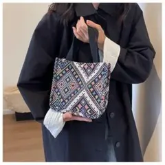 幾何学模様の布製トートバッグ 中型