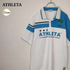 【美品】ATHLETA　アスレタ　ポロシャツ　サッカー　ウェア　白　青　O　半袖