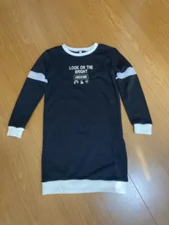 黒 長袖ワンピース 袖レース切替え　通学普段着　140cm