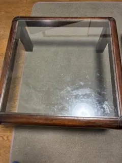 木製フレーム ガラス2段 アンティークサイドテーブル 縦横60×高さ60