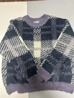 フリークスストア　ビッグシルエット　チェックニット　パープル