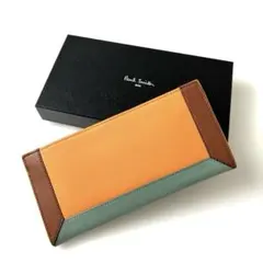 ポールスミス」箱付新品 コントラストカラーブロック 本革 L字 